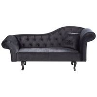 chaise longue retro tapizado en terciopelo negro acolchado version derecha con cojin lattes ii