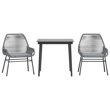 Juego Comedor Jardín 3 Pzas Cojines Ratán Sintético Vidrio Gris Cfw273739