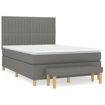 Cama Tapizada 203x144x128 Cm Tejido (100 % Poliéster), Contrachapado Y Madera Tratada - Gris