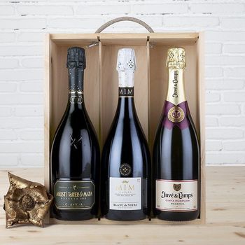 Caja De Madera Con 3 Espumosos Premium: Can Prats Paratge, Kripta Franc Y Juvé & Camps Cinta Púrpura