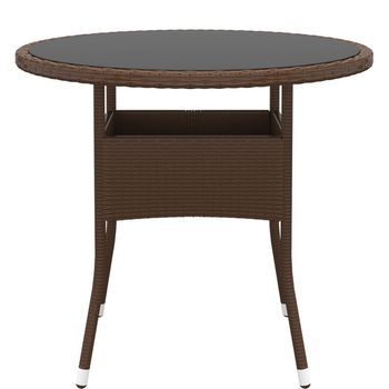 Mesa De Jardín | Mesa De Exterior Vidrio Templado Ratán Sintético Marrón Ø80x75 Cm