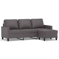 sofa de 3 plazas  sofa de salon  sofa de descanso con taburete cuero sintetico gris 180 cm