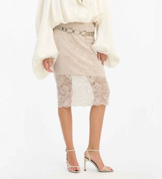 Rotate para mujer. 1156262059 Falda Lace Midi Pencil beige (36), Casual, Poliéster Reciclado, Sostenible