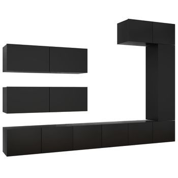 Set De Muebles De Salón Tv 7 Piezas Madera De Ingeniería Negro Vidaxl