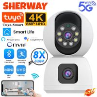 camara wifi 5g de doble lente de 8mp tuya smart ptz 4k hd pantalla dual seguimiento automatico camaras de videovigilancia de seguridad inalambrica para interiores