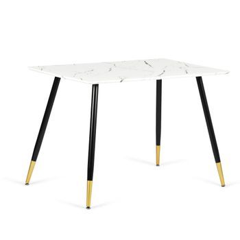 Mesa De Comedor Rectangular De Mdf Urban Meuble 110x70 Cm - Blanco Mármol Y Negro