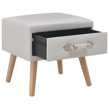 Mesita De Noche | Mesa Auxiliar | Mesilla Blanco 40x35x40 Cm Cuero Sintético