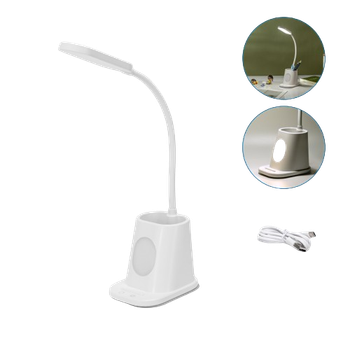 Aigostar lámpara escritorio LED, Flexo LED Escritorio con luz nocturna de 3 niveles de brillo ajustable, Lampara con 100cm cable y portalápices, Batería recargable, flexible ajustable, 5000K