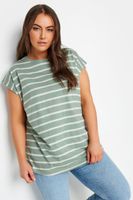 yours camiseta algodon verde de rayas blancas manga sisa mujer curvy y tallas grandes yours