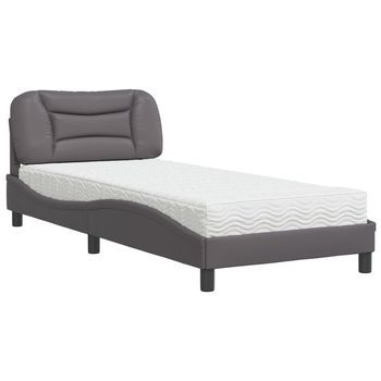 Cama Con Colchón Hvar Cuero Sintético Gris 80x200 Cm Vidaxl