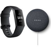fitbit charge 3  google charcoal nest mini 2nd gen bundle - black  graphite universal charcoal