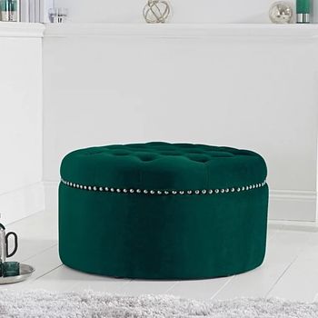 New York Green Velvet Footstool