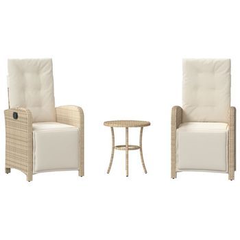 Sillas Y Mesita De Jardín 3 Piezas | Mueble De Jardín Ratán Sintético Cojín Beige