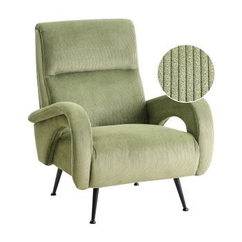 Sillón Tapizado De Pana Con Reposabrazos Estilo Moderno Retro Verde Svalov