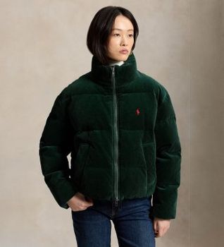 Polo Ralph Lauren para mujer. 211B20376002 Chaqueta de pana con acolchado de plumón verde (S), Casual, Algodón