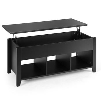 Costway Mesa Baja con Tapa Elevable Mesa de Centro Altura Regulable Compartimiento Escondido Mesa de Café para Salón Negro 104,5 x 49,5 x 48,5 cm