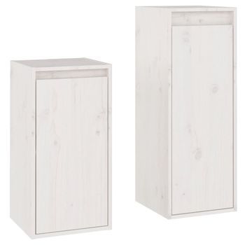 2 Uds Muebles Tv | Mueble De Salón | Armario Tv Madera Maciza De Pino Blanco