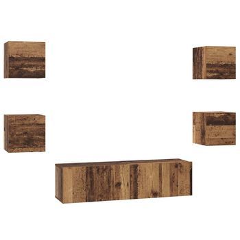 Conjunto De Mueble De Tv 6 Uds. Madera Envejecida Vidaxl