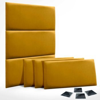 Dhome Juego De 6 Paneles Tapizados De Terciopelo Premium Pack Autoadhesivos Para Pared Acústicos Absorbentes Protección Impacto (mostaza, 50x30cm,x6)