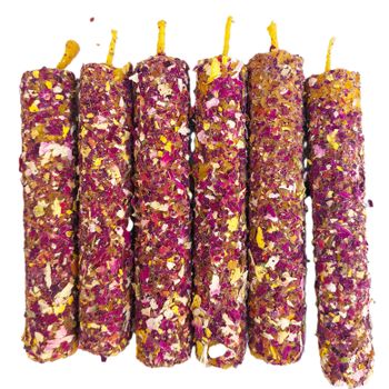 Velas Artesanales de Cera de Abeja Natural con Pétalos de Rosa Hechas a Mano 6 Unidades - YA-DECOREGALOS
