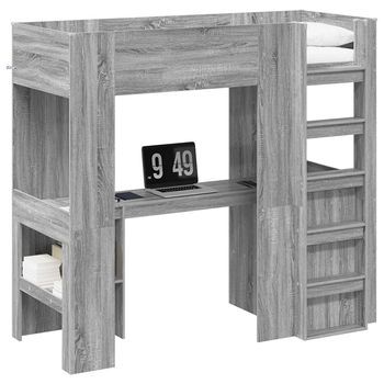 Estructura De Litera Con Escritorio Gris Sonoma 75 X 190 Cm Vidaxl