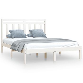 Estructura De Cama De Madera Maciza Blanca 140x200 Cm Vidaxl