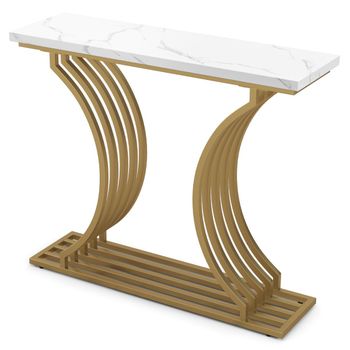 Costway Mesa de Entrada Mesa Consola Moderna de 100 cm con Tablero de Mármol Sintético con Patas de Metal Geométricas para Sala de Estar Dorado