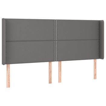 Cabecero Cama Mueble De Dormitorio Con Led Cuero Sintético 183 X 16 X 118/128 Cm Gris M02_0000269