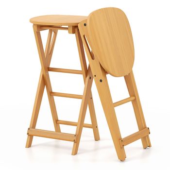 Costway Set de 2 Taburetes de Bar Plegables de Bambú con Reposapiés y Asiento Ancho Sillas de Comedor Cocina Portátiles No Montaje 36 x 33 x 61 cm