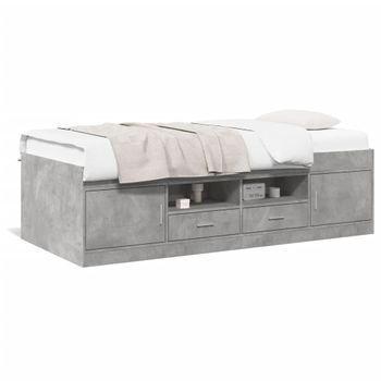 Tumbona De Jardín | Silla | Sillón Exterior Con Cajones Madera Ingeniería Gris Hormigón 90x200 Cm Cfw670648