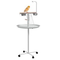 pawhut comedero para pajaros de pie o60x138 cm con 4 ruedas 2 cuenco de acero inoxidable y 2 perchas blanco