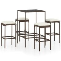set de bar de jardin 5 uds  conjunto de mesa y sillas y cojines ratan sintetico marron