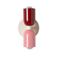 aplique de pared doble e27 de metal rojo rosa y crema h20 cm