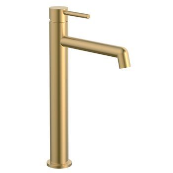 Kibath Grifo De Lavabo Alto Monomando Oso Acabado Oro Cepillado Fabricado En Latón