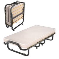 costway cama plegable individual con colchon en espuma de memoria estructura metalica portatil con ruedas para casa oficina 90 x 200 x 41 cm beige