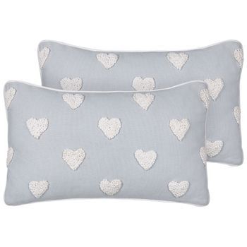Conjunto De 2 Cojines De Algodón Estampado Bordado Corazones 30 X 50 Cm Gris Gazania