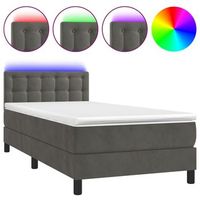 estructura de cama led con cabecero con somier colchon 90x190cm tela terciopelo gris oscuro tdl0208261