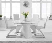 ravello 130cm round white marble dining table with hampstead chairs - black 4 chairs