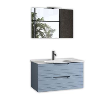 Mueble de baño con espejo de 4 piezas en mdf azul tiffany