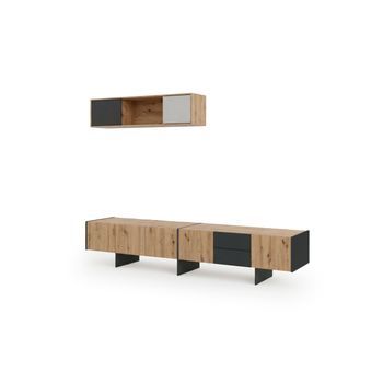 Conjunto Mueble De Salon Bali 259cm, Roble Y Negro