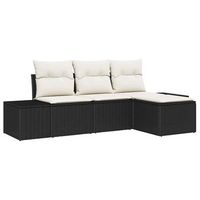 conjunto de sofa de jardin 4 piezas  mueble de jardin negro y crema ratan sintetico