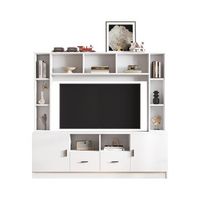 mueble de tv blanco para salon de 180 x 35 x 170 cm con vitrinas y estanterias