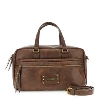 bolso baul efecto piel vintage con bolsillo frontal con cremallera brown