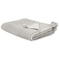manta de poliester suave gris claro 200 x 220 cm con pompones saitler