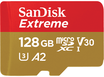 Tarjeta Micro SDXC - SanDisk Extreme®, 128GB, Hasta 190MB/s, U3, V30, A2, C10, Apta Drones, 4k UHD, Multicolor