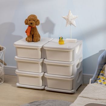 Torre De Almacenamiento Infantil Con 6 Cajones Y Asas Crema Homcom