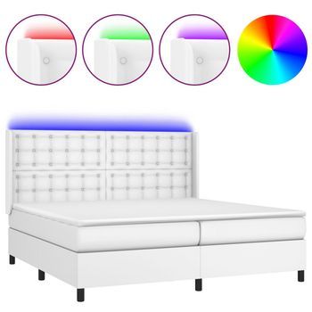 Cama Box Spring Colchón Y Led Cuero Sintético Blanco 200x200 Cm Vidaxl