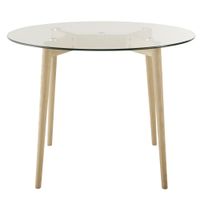 mesa de comedor redonda de vidrio y roble macizo o90 cm