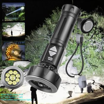 Linterna LED de alta potencia para exteriores, linterna táctica recargable por USB de largo alcance con luz lateral COB, linterna magnética fuerte para acampar