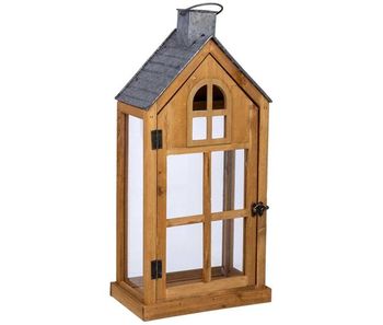 Farol decorativo de madera con diseño clásico. con medidas de 25x15 cm y altura de 53 cm